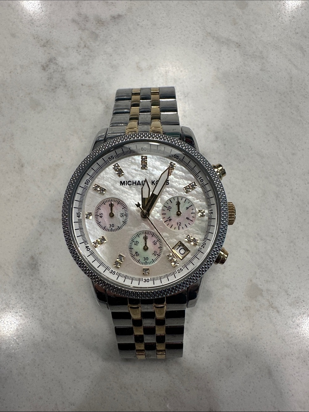 Michael Kors Silver and Gold Two-Tone Mother-of-Pearl Dial Watch